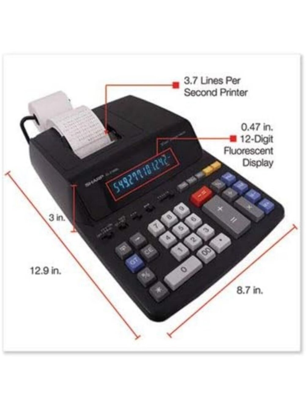 12-Digit Two-Color Print Calculator - Compact, Easy-to-Use, Black Office - Picture 6 of 6